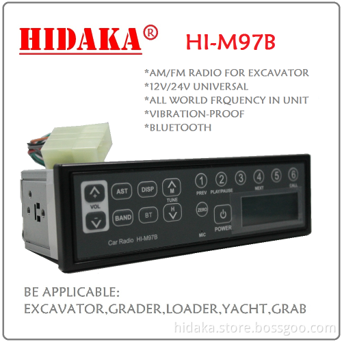 12V 24V AM FM Excavator Radio Radio control excavator with Bluetooth USB IP6X Din Size Multiband mp3 player radio